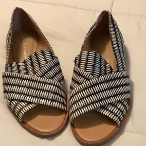 Loeffler Randall -Sz.8 1/2- Black & White Leather- Open Toed Flats